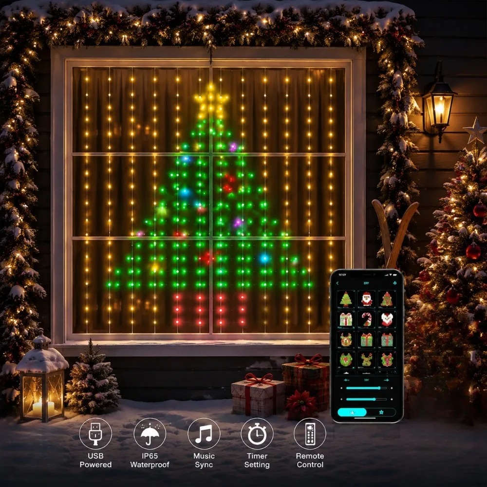 LED Pixel Curtain Lights Bluet - Lighting Christmas Decor 评论和价格
