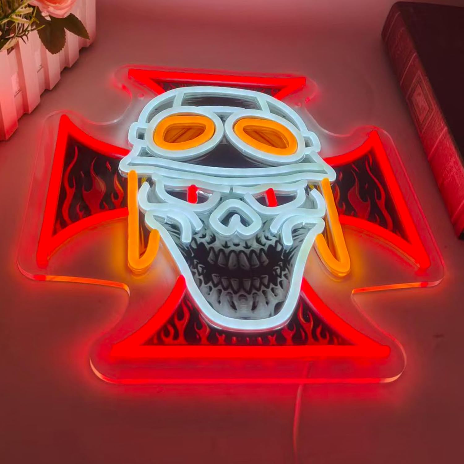 Biker Skull Cross LED Neon Sig - Lighting Christmas Decor 评论和价格