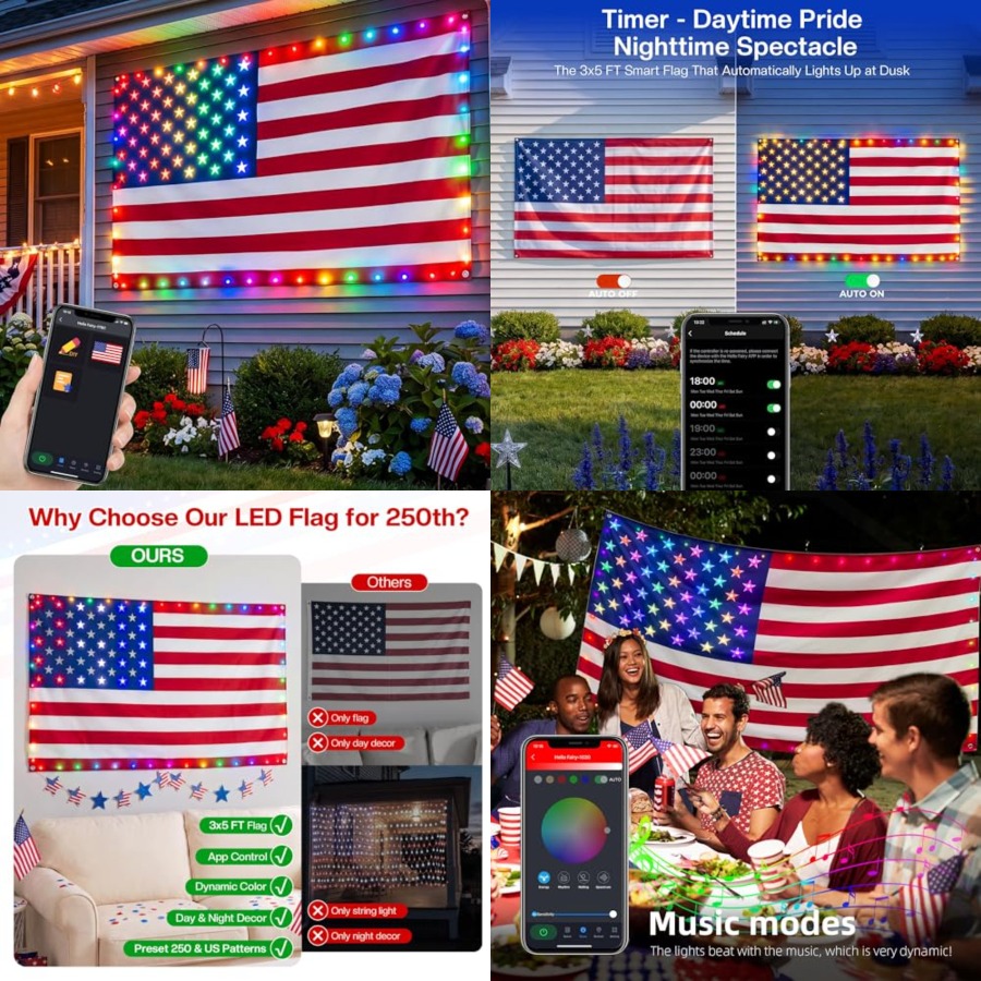 Smart Lighted American Flag 3x - Up Lighting Decor 评论和价格