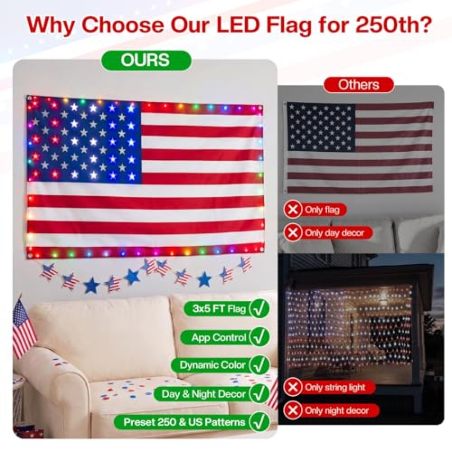 Smart Lighted American Flag 3x - Up Lighting Decor 评论和价格